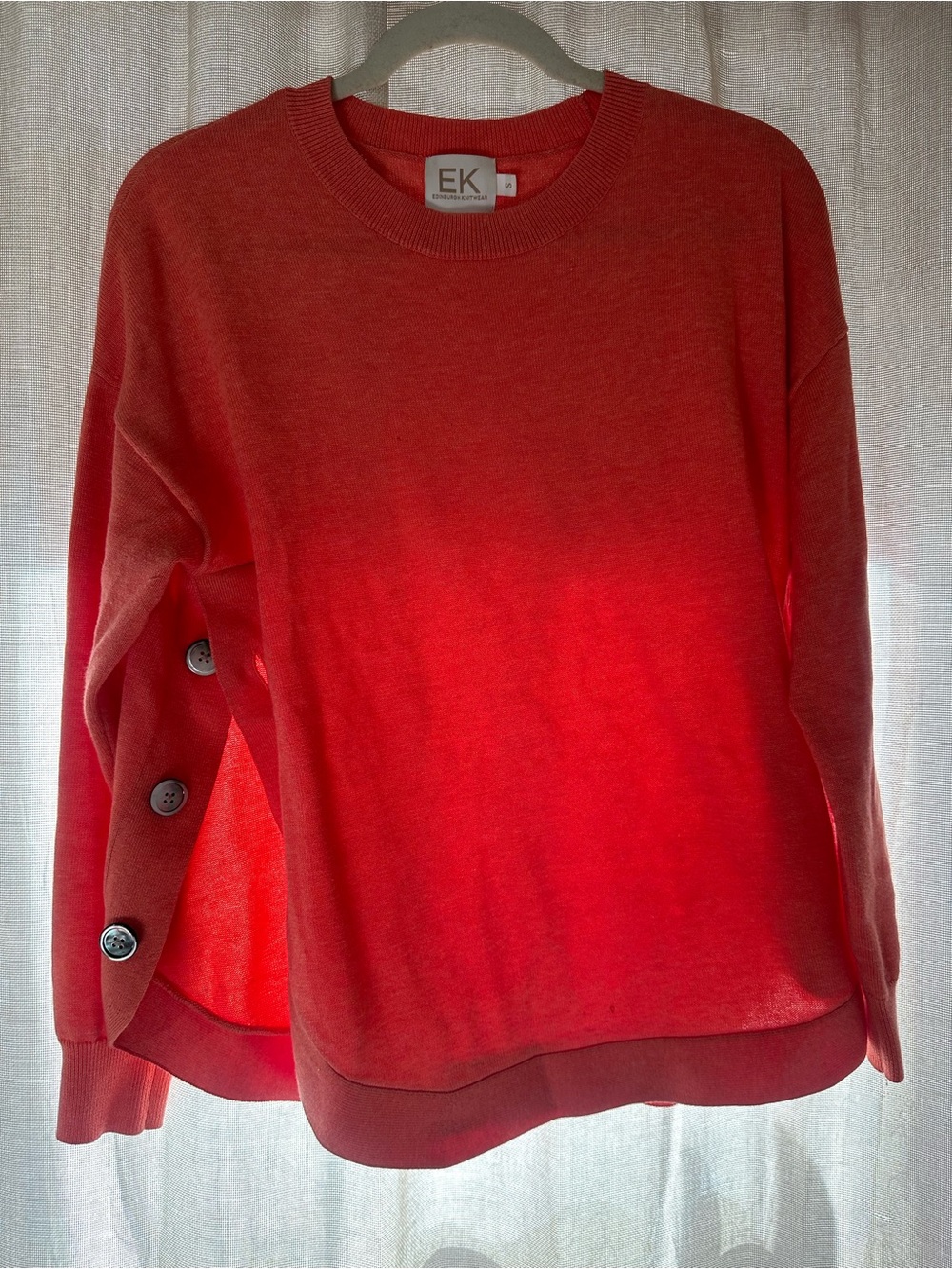 EK Crewneck Sweatshirt with Side Button Detail - Coral Red Size Small